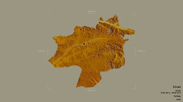 土耳其锡瓦斯地区 以坚实的背景隔离在一个地理参考方块中 地形浮雕图 3D渲染 — 图库照片