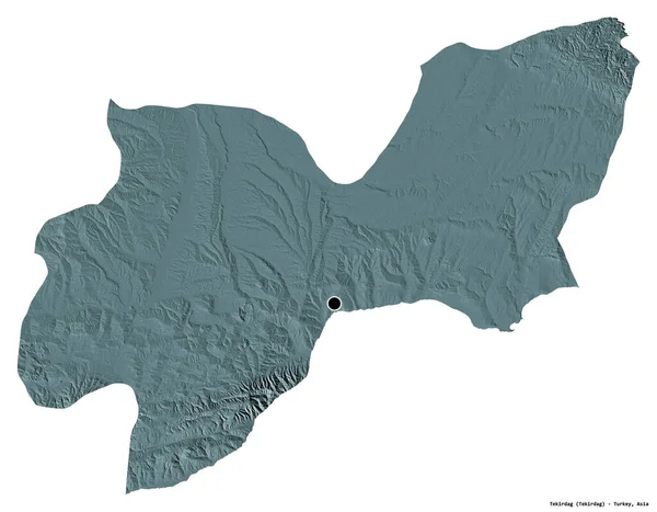 Kształt Tekirdag Prowincja Turcji Stolicą Odizolowaną Białym Tle Kolorowa Mapa — Zdjęcie stockowe