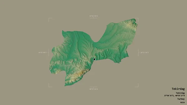 土耳其省Tekirdag地区 在一个地理参照框的坚实背景上被隔离 地形浮雕图 3D渲染 — 图库照片