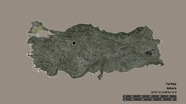 土耳其以首都 主要区域分部和分隔的Tekirdag地区为首都的专制形态 卫星图像 3D渲染 — 图库照片