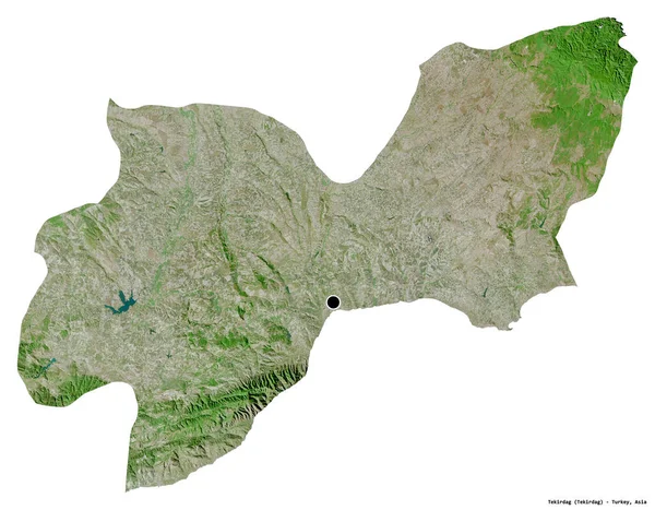 土耳其省Tekirdag的形状 其首都因白色背景而孤立 卫星图像 3D渲染 — 图库照片