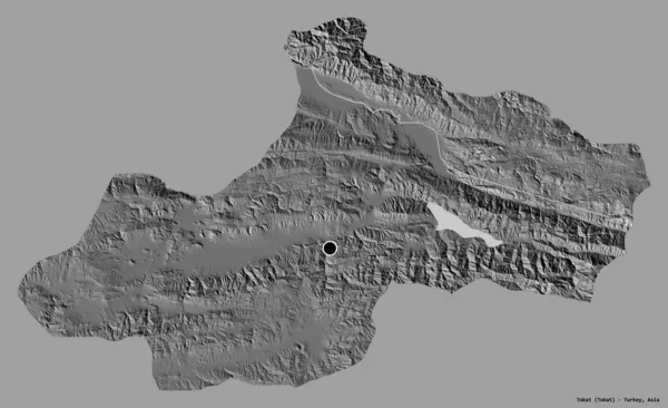 土耳其的托卡特形状 其首都被隔离在一个坚实的色彩背景上 Bilevel高程图 3D渲染 — 图库照片