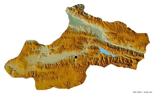 トルコの州トカットの形で その首都は白い背景に隔離されています 地形図 3Dレンダリング — ストック写真