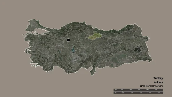 土耳其以其首都 主要区域分部和分离的托卡特地区为首都的专制形态 卫星图像 3D渲染 — 图库照片