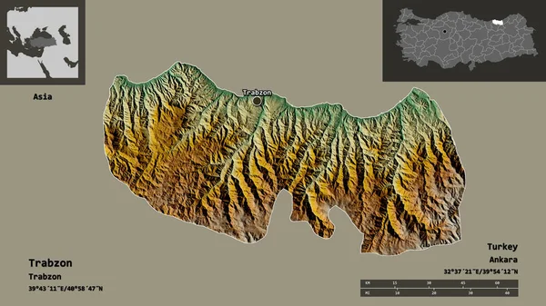 Forma Trabzon Província Turquia Sua Capital Escala Distância Previews Rótulos — Fotografia de Stock