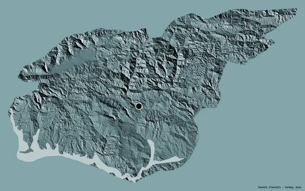 土耳其的通塞里形状 其首都以纯色背景隔离 彩色高程图 3D渲染 — 图库照片