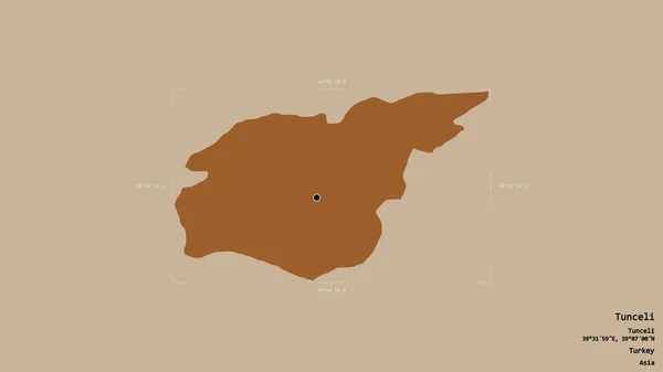 Obszar Tunceli Prowincja Turcji Odizolowany Solidnym Tle Georeferencyjnym Polu Granicznym — Zdjęcie stockowe