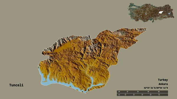 Форма Тунчели Провинция Турции Столицей Изолированы Прочном Фоне Дистанционный Масштаб — стоковое фото