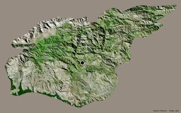 トルコの州 チュンチェリの形状は その首都をしっかりとした色の背景に隔離しています 衛星画像 3Dレンダリング — ストック写真