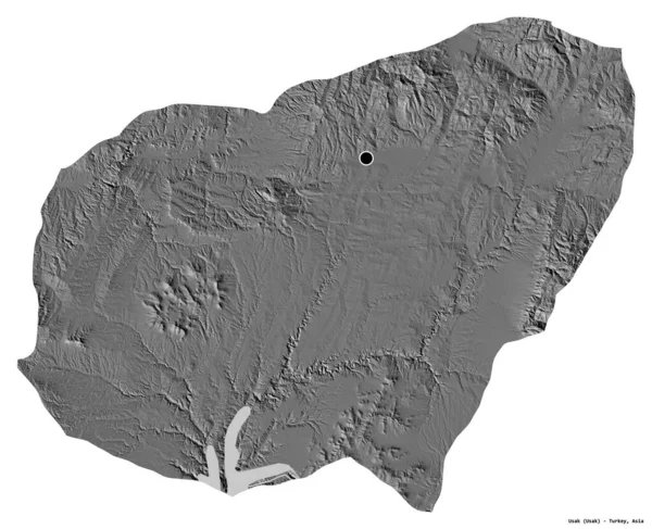 Forma Usak Província Turquia Com Sua Capital Isolada Fundo Branco — Fotografia de Stock