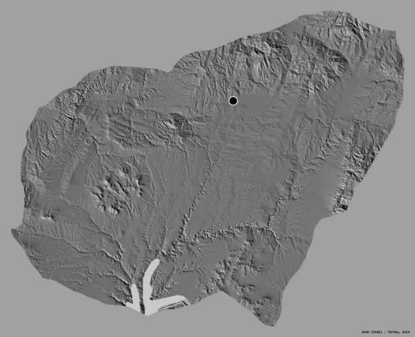 土耳其乌萨克省的形状 其首都以纯色背景隔离 Bilevel高程图 3D渲染 — 图库照片