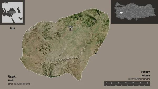 Forma Usak Provincia Turquía Capital Escala Distancia Vistas Previas Etiquetas —  Fotos de Stock