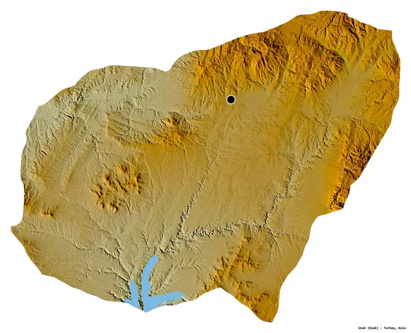 トルコの州 ウサクの形は その首都を白い背景に孤立しています 地形図 3Dレンダリング — ストック写真