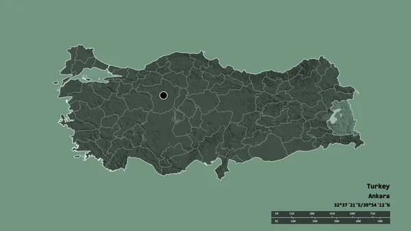 Forma Dessaturada Turquia Com Sua Capital Principal Divisão Regional Área — Fotografia de Stock