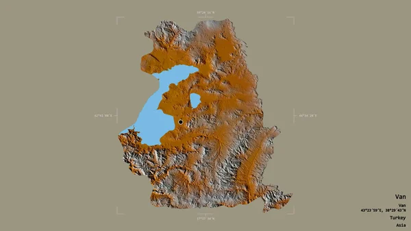 トルコの州 ヴァンの地域は 洗練された境界ボックスにしっかりとした背景に隔離されています ラベル 地形図 3Dレンダリング — ストック写真