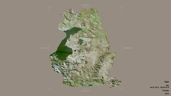 トルコの州 ヴァンの地域は 洗練された境界ボックスにしっかりとした背景に隔離されています ラベル 衛星画像 3Dレンダリング — ストック写真