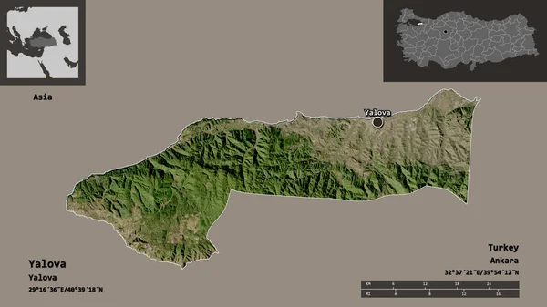 土耳其雅洛瓦省的形状及其首都 距离刻度 预览和标签 卫星图像 3D渲染 — 图库照片