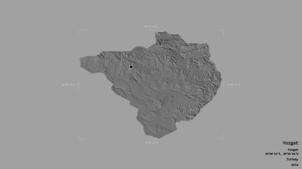 土耳其省Yozgat地区 在一个地理参照框的坚实背景下被隔离 Bilevel高程图 3D渲染 — 图库照片