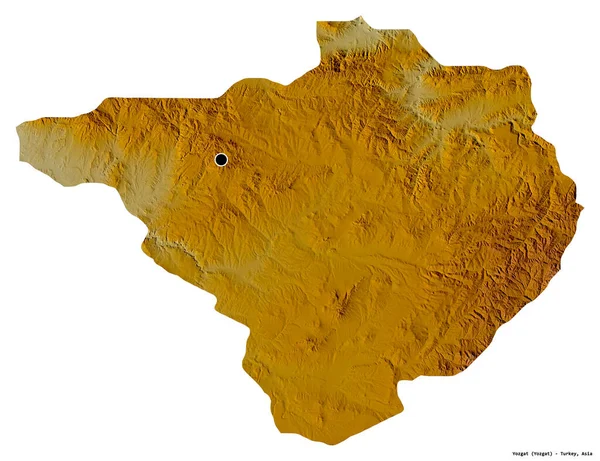 トルコの州ヨズガトの形で 首都は白い背景に孤立しています 地形図 3Dレンダリング — ストック写真