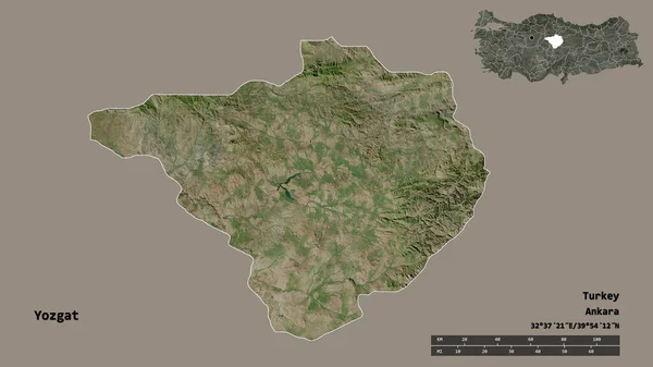 トルコの州ヨズガトの形は その首都はしっかりとした背景に隔離されています 距離スケール リージョンプレビュー およびラベル 衛星画像 3Dレンダリング — ストック写真