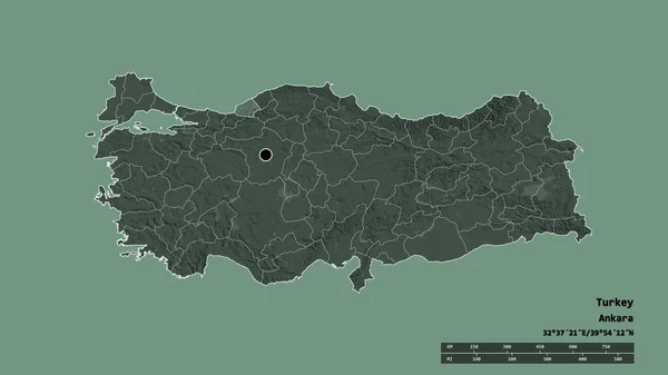 Forma Dessaturada Turquia Com Sua Capital Principal Divisão Regional Área — Fotografia de Stock