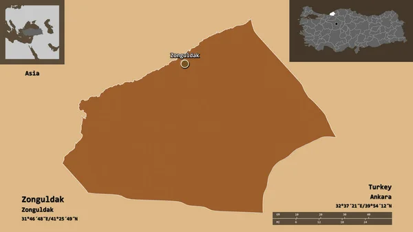 Forma Zonguldak Província Turquia Sua Capital Escala Distância Previews Rótulos — Fotografia de Stock