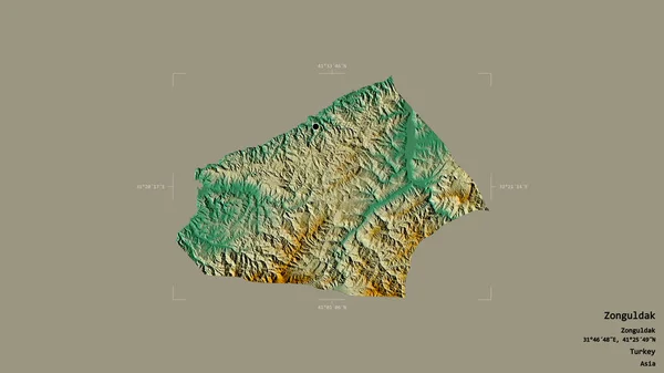 Obszar Zonguldak Prowincja Turcji Odizolowany Solidnym Tle Georeferencyjnym Polu Granicznym — Zdjęcie stockowe