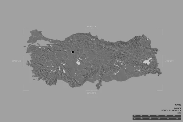 Área Turquia Isolada Fundo Sólido Uma Caixa Delimitadora Georreferenciada Divisão — Fotografia de Stock