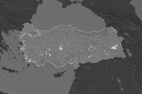 Форма Турции Разделенная Опреснением Соседних Территорий Границы Карта Рельефа Билевеля — стоковое фото