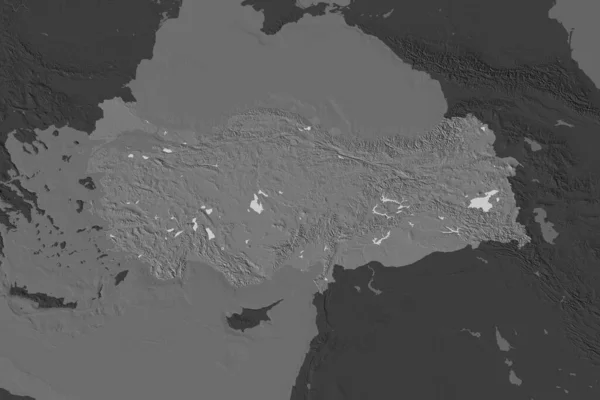 Forma Turquía Separada Por Desaturación Las Áreas Vecinas Mapa Elevación — Foto de Stock