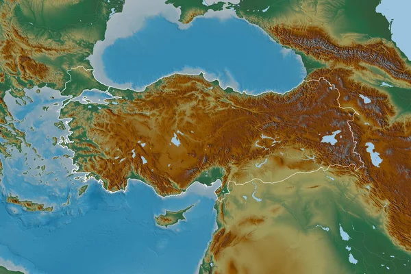 Zone Étendue Turquie Esquissée Carte Topographique Relief Rendu — Photo