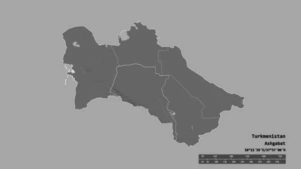 Обесцвеченная Форма Туркменистана Столицей Главным Региональным Разделением Разделенным Ахальским Районом — стоковое фото