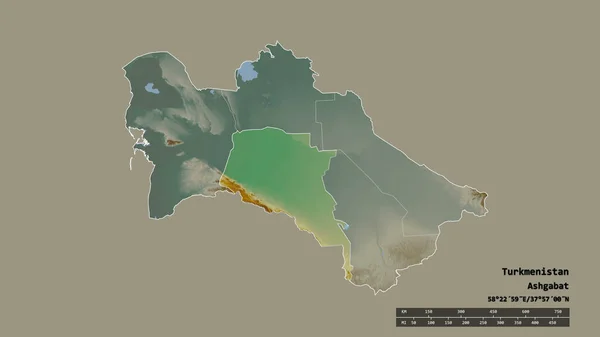 Forma Desolata Del Turkmenistan Con Sua Capitale Principale Divisione Regionale — Foto Stock
