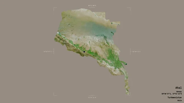 土库曼省Ahal地区 在一个地理参照框的坚实背景下被隔离 卫星图像 3D渲染 — 图库照片