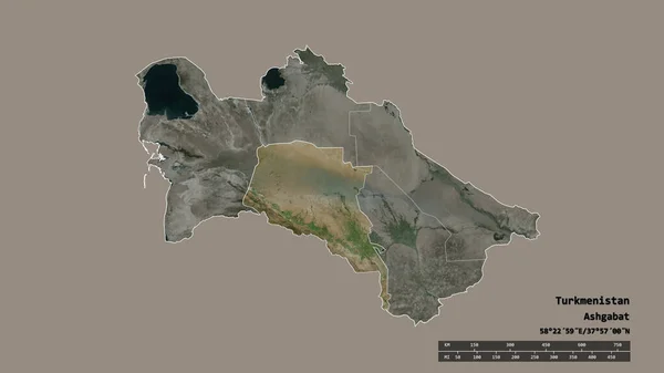 Forme Désaturée Turkménistan Avec Capitale Principale Division Régionale Région Séparée — Photo