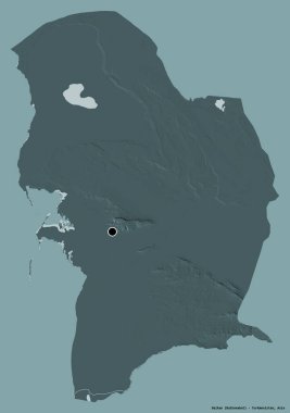 Balkan bölgesi, Türkmenistan, başkenti katı bir renk zeminine sahip. Renkli yükseklik haritası. 3B görüntüleme