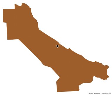 Başkenti beyaz arka planda izole edilmiş olan Türkmenistan ili Chardzhou 'nun şekli. Desenli dokuların bileşimi. 3B görüntüleme