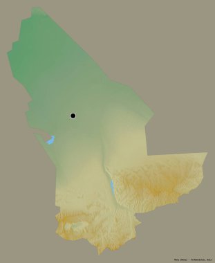 Türkmenistan 'ın başkenti koyu renk arka planda izole edilmiş, Meryem' in şekli. Topografik yardım haritası. 3B görüntüleme