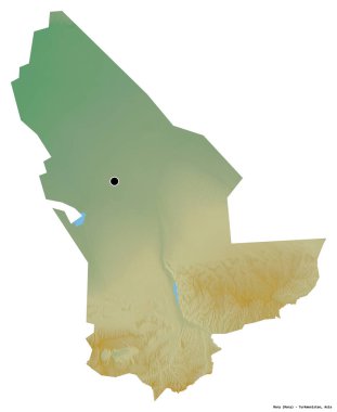 Türkmenistan 'ın başkenti beyaz arka planda izole edilmiş, Meryem' in şekli. Topografik yardım haritası. 3B görüntüleme
