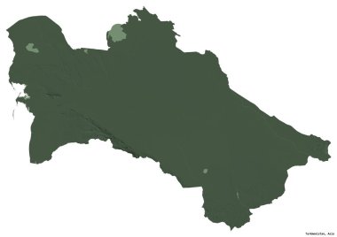 Türkmenistan 'ın beyaz arka planda izole edilmiş başkenti. Renkli yükseklik haritası. 3B görüntüleme