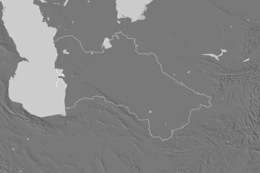 Türkmenistan 'ın genişletilmiş bölgesi. Çift seviyeli yükseklik haritası. 3B görüntüleme