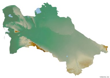 Türkmenistan 'ın beyaz arka planda izole edilmiş başkenti. Topografik yardım haritası. 3B görüntüleme