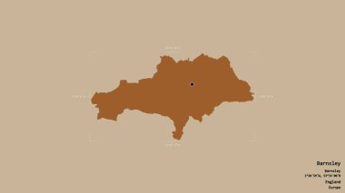 Barnsley bölgesi, İngiltere idari bölgesi, sağlam bir arka planda izole edilmiş bir sınır kutusunda. Etiketler. Desenli dokuların bileşimi. 3B görüntüleme