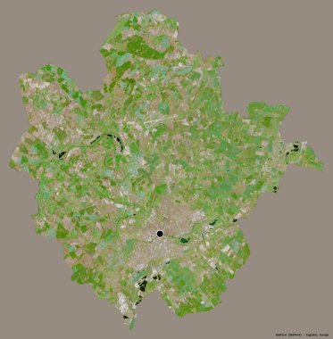 Bedford 'un şekli, İngiltere' nin idari ilçesi, başkenti katı renk arka planında izole edilmiş. Uydu görüntüleri. 3B görüntüleme