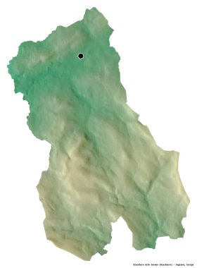 Blackburn 'ün şekli Darwen ile birlikte, İngiltere' nin üniter otoritesi, başkenti beyaz arka planda izole edilmiş. Topografik yardım haritası. 3B görüntüleme