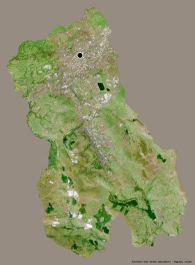 Blackburn 'ün şekli Darwen ile birlikte, İngiltere' nin üniter otoritesi, sermayesi sağlam bir renk arka planında izole edilmiş. Uydu görüntüleri. 3B görüntüleme