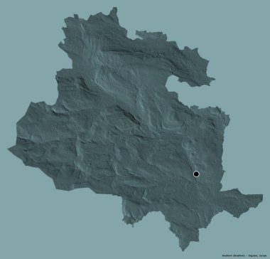 Bradford 'un şekli, İngiltere' nin idari ilçesi, başkenti katı renk arka planında izole edilmiş. Renkli yükseklik haritası. 3B görüntüleme