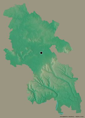 Buckinghamshire 'ın şekli, İngiltere' nin idari ilçesi, başkenti katı renk arka planında izole edilmiş. Topografik yardım haritası. 3B görüntüleme