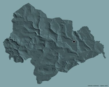 Calderdale 'in şekli, İngiltere' nin idari ilçesi, başkenti katı renk arka planında izole edilmiş. Renkli yükseklik haritası. 3B görüntüleme