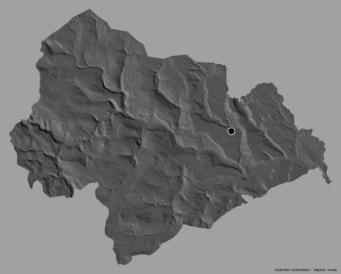 Calderdale 'in şekli, İngiltere' nin idari ilçesi, başkenti katı renk arka planında izole edilmiş. Çift seviyeli yükseklik haritası. 3B görüntüleme
